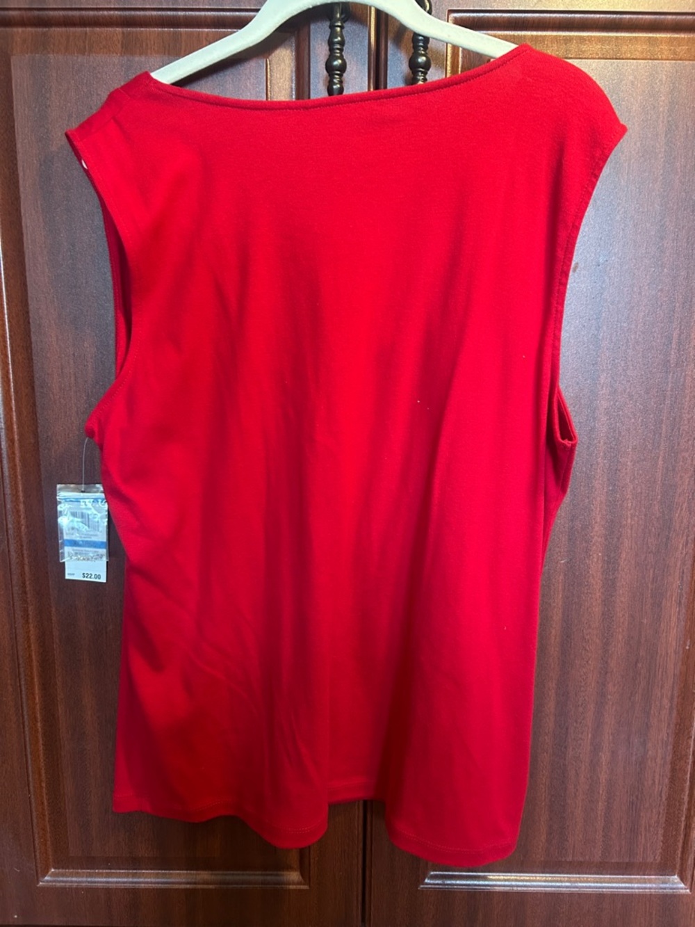 Karen Scott Red Sleeveless V-Neck Tank with Embellished Trim - Picture 2 of 4